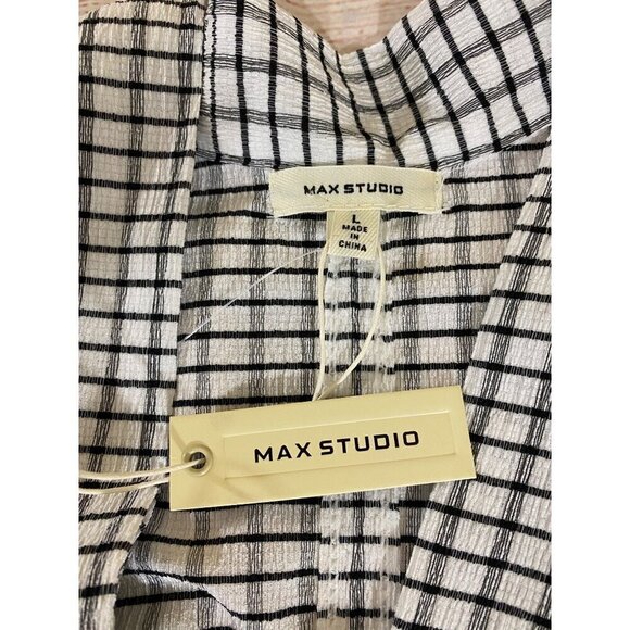 Max Studio Women's Black And White Plaid Half Puff Sleeve Blouse - Large - Picture 4 of 12